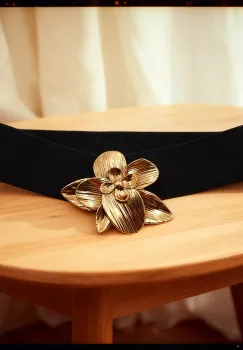 Curea dama elastica cu catarama florala aurie imagine