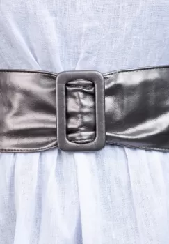 Curea din piele ecologica culoare metalizata cu latime de 7 cm, catarama dreptunghiulara imagine