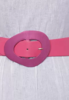 Curea din piele ecologica fucsia cu catarama neregulata metalica si elastic la spate imagine