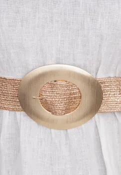 Curea elastica auriu sampanie din impletitura cu latime de 5 cm, catarama aurie imagine