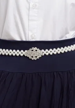 Curea elastica de 1,5 cm, realizata din margele tip perla cu catarama ovala cu strasuri imagine