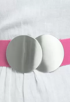 Curea elastica fucsia 6 cm latime cu catarama doua cercuri argintii imagine