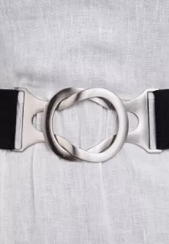 Curea elastica neagra 6 cm latime cu dubla catarama argintie ce intra un in alta imagine