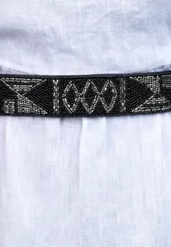 Curea elastica neagra cu aplicatie din margelute fine negre si argintii imagine