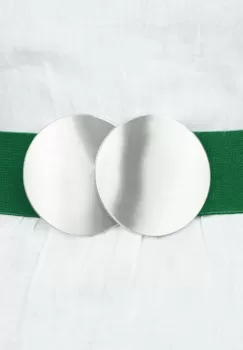 Curea elastica verde 6 cm latime cu catarama doua cercuri argintii imagine