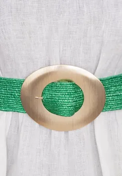 Curea elastica verde din impletitura cu latime de 5 cm, catarama aurie imagine