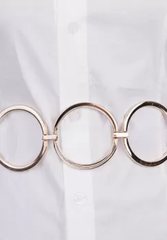 Curea flexibila cu 3 cercuri metalice aurii de 7 cm cu material elastic negru la spate imagine