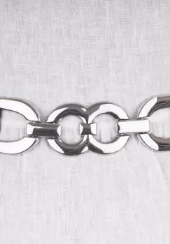 Curea flexibila cu decoratiune metalica argintie cu material elastic negru la spate imagine