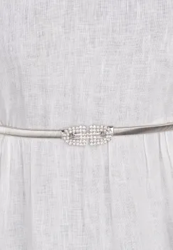 Curea flexibila metalica argintie cu catarama cu strasuri albe imagine