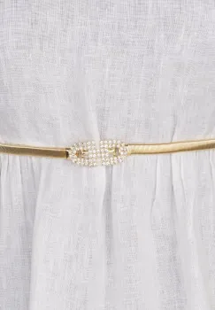 Curea flexibila metalica aurie cu catarama cu strasuri albe imagine