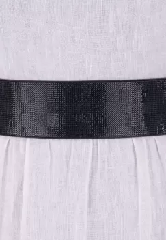 Curea flexibila neagra 6 cm cu material elastic negru la spate si strasuri negre pe fata imagine