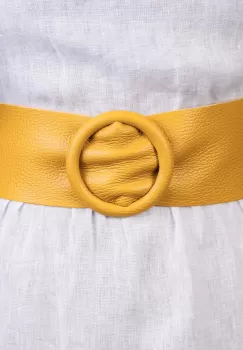 Curea galben solar din piele naturala cu latime de 7 cm, catarama rotunda imbracata in piele imagine