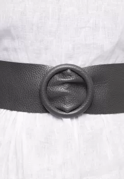 Curea gri din piele naturala cu latime de 7 cm, catarama rotunda imbracata in piele imagine