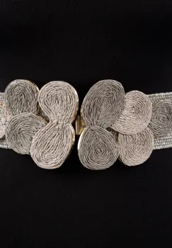 Curea gri lata de 5,5 cm, din material elastic cu catarama cu forme circulare imagine