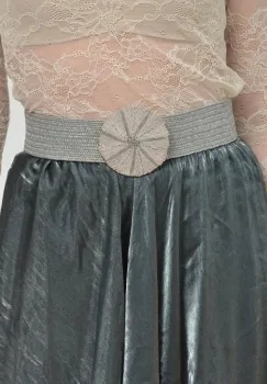 Curea gri lata de 5,5 cm, din material elastic cu catarama rotunda imagine