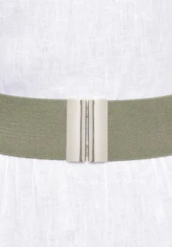 Curea kaki 6 cm latime din material elastic, cu catarama argintie imagine