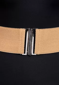 Curea lata bej din material elastic- 7,5 cm imagine