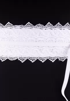 Curea lata de 8 cm petrecuta cu aplicatie din broderie textila, alba imagine