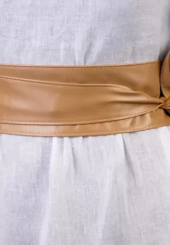 Curea lata petrecuta bej din piele ecologica imagine