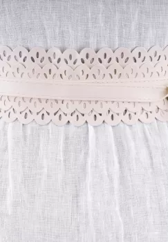 Curea lata petrecuta, din piele ecologica cu model decupat, bej imagine