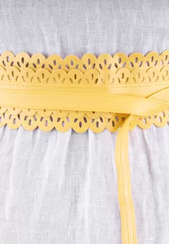 Curea lata petrecuta, din piele ecologica cu model decupat, galbena imagine