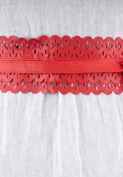 Curea lata petrecuta, din piele ecologica cu model decupat, rosie imagine