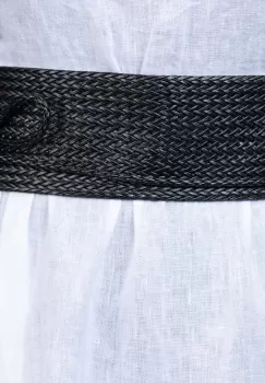 Curea lata petrecuta neagra din impletitura de piele ecologica imagine