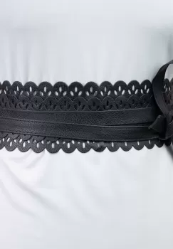 Curea lata petrecuta neagra, din piele ecologica cu model decupat imagine