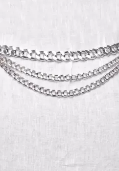 Curea metalica argintie cu model lant si alte 2 lanturi decorative imagine