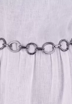 Curea metalica argintiu inchis cu cercuri neregulate, flexibila cu lant de prelungire imagine