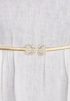 Curea metalica aurie cu fundita cu strasuri albe imagine