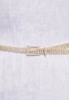 Curea metalica aurie cu strasuri albe de 1.5 cm, flexibila cu catarama dreptunghiulara imagine