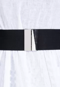 Curea neagra 6 cm latime din material elastic, cu catarama argintie imagine