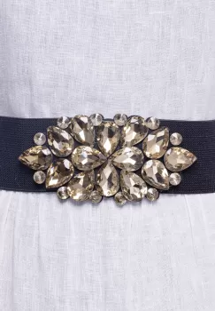 Curea neagra 6 cm latime din material elastic, cu decoratiune din sticla aurie imagine