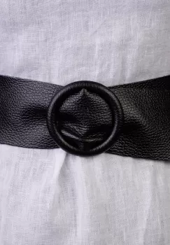 Curea neagra din piele naturala cu latime de 7 cm, catarama rotunda imbracata in piele imagine