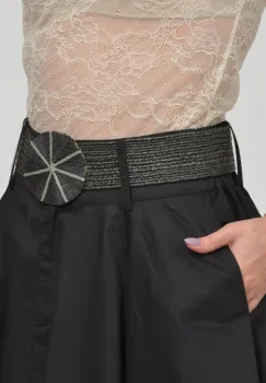 Curea neagra lata de 5,5 cm, din material elastic cu catarama rotunda imagine