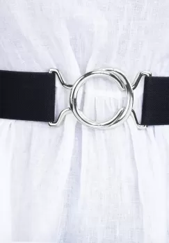 Curea neagra lata de 5 cm, din material elastic cu catarama argintie imagine