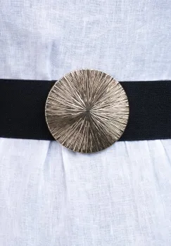 Curea neagra lata de 6 cm, din material elastic cu catarama aurie cu striatii imagine