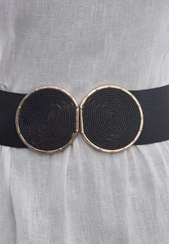 Curea neagra lata de 6 cm, din material elastic cu lurex, catarama neagra cu auriu imagine