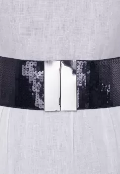 Curea neagra lata de 7.5 cm din material elastic acoperita complet cu paiete negre imagine