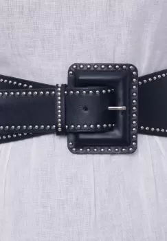 Curea neagra lata de 7.5 cm din material elastic cu catarama din piele ecologica cu tinte metalice imagine