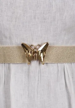 Curea reglabila elastica aurie de 4 cm latime cu catarama fluture auriu cu sticla si metal imagine