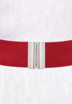 Curea rosie 6 cm latime din material elastic, cu catarama argintie imagine