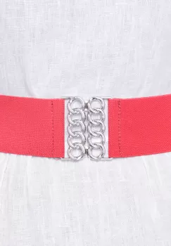 Curea rosie de 6 cm, din material elastic cu catarama argintie in forma de opturi imagine