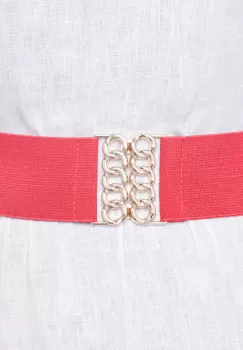 Curea rosie de 6 cm, din material elastic cu catarama metalica aurie in forma de opturi imagine