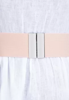 Curea roz 6 cm latime din material elastic, cu catarama argintie imagine