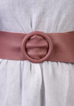 Curea roz inchis din piele naturala cu latime de 7 cm, catarama rotunda imbracata in piele imagine