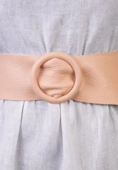 Curea roz pal din piele naturala cu latime de 7 cm, catarama rotunda imbracata in piele imagine