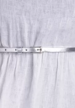 Curea subtire argintie de 0.9 cm, din piele ecologica cu catarama metalica argintie dreptunghiulara imagine