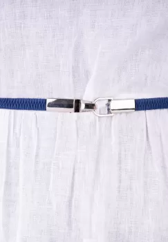 Curea subtire elastica din piele ecologica cu prindere in fata, bleumarin imagine